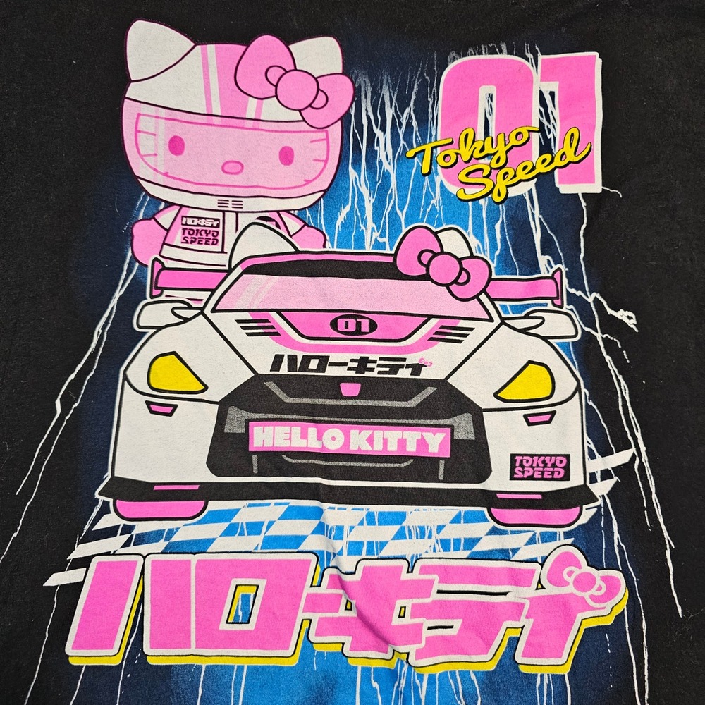 Hello‎ Kitty Tokyo Speed Graphic T Shirt 2XL Black Cotton USA Racing Sanrio Y2K